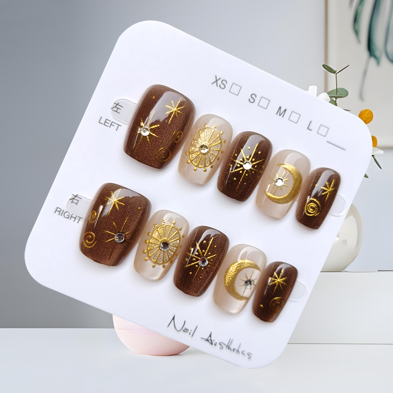 10 قطعة الخريف والشتاء البني س - مراجعة Nail Art Press On وسعره