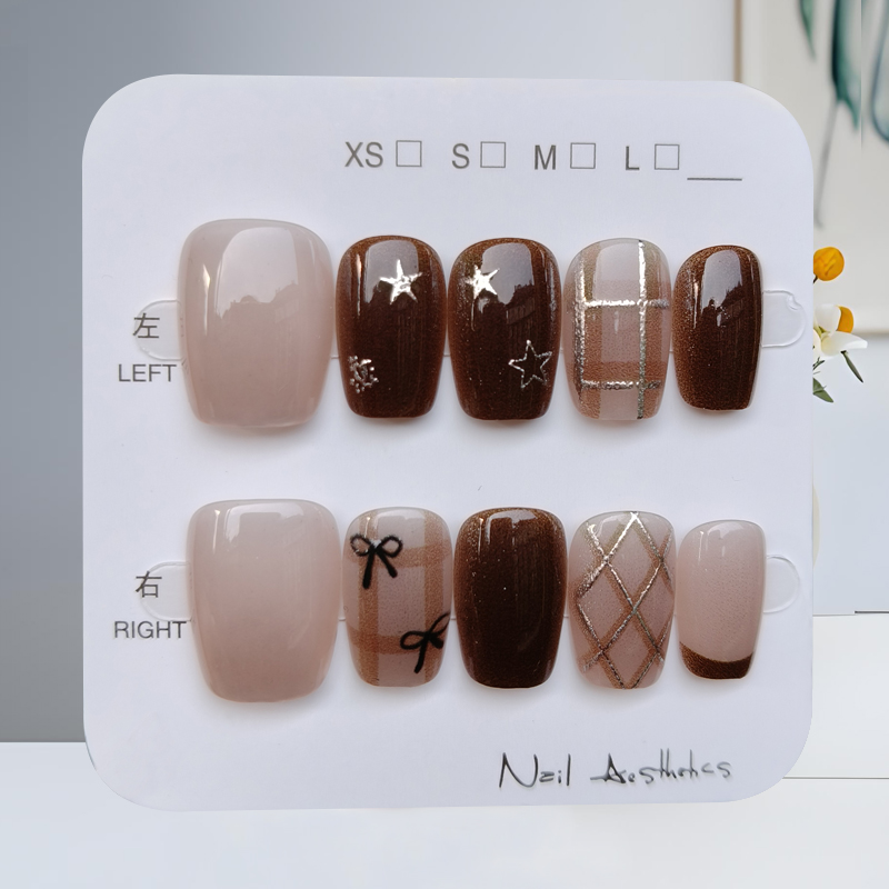 10 قطعة الخريف والشتاء البني س - مراجعة Nail Art Press On وسعره